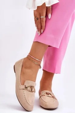 Damskie Buty damskie Vinceza Zamszowe Mokasyny Z Ozdobnym Elementem Beżowe Reed