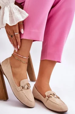 Damskie Buty damskie Vinceza Zamszowe Mokasyny Z Ozdobnym Elementem Beżowe Reed