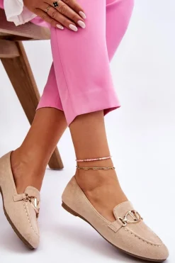 Damskie Buty damskie Vinceza Zamszowe Mokasyny Z Ozdobnym Elementem Beżowe Reed