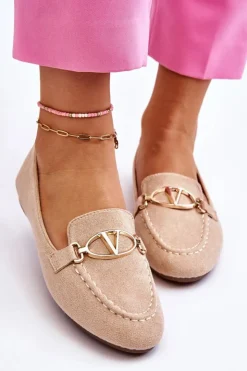 Damskie Buty damskie Vinceza Zamszowe Mokasyny Z Ozdobnym Elementem Beżowe Reed