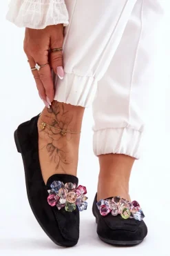 Outlet Boto Zamszowe Mokasyny Z Ozdobnymi Kryształami Czarne Arvilla