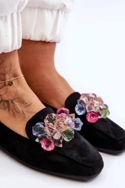 Outlet Boto Zamszowe Mokasyny Z Ozdobnymi Kryształami Czarne Arvilla