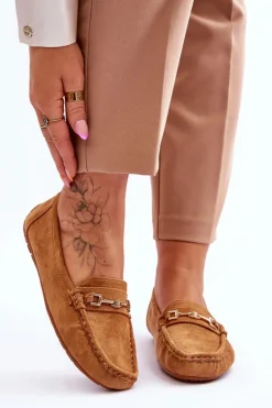 Damskie Boto Zamszowe Mokasyny Z Ozdobą Brązowe Eleina