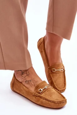 Damskie Boto Zamszowe Mokasyny Z Ozdobą Brązowe Eleina