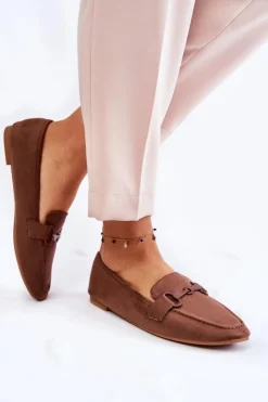 Boto Loafersy Damskie|Mokasyny Płaskie*Zamszowe Mokasyny Z Ozdobą Brązowe Santi Brązowy