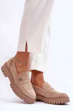 Damskie Boto Zamszowe Mokasyny Z Ozdobą Beżowe Esperta