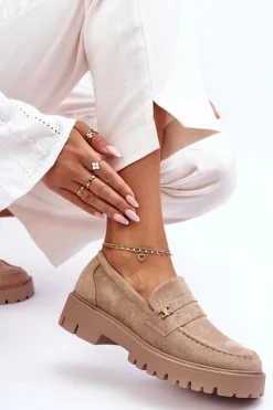 Damskie Boto Zamszowe Mokasyny Z Ozdobą Beżowe Esperta