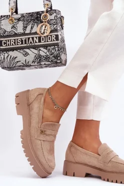 Damskie Boto Zamszowe Mokasyny Z Ozdobą Beżowe Esperta