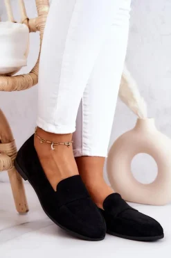 Damskie Evento Zamszowe Mokasyny Z Paskiem Czarne Jayden