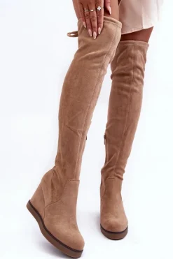 Boto Muszkieterki|Kozaki Na Koturnie*Zamszowe Muszkieterki Kozaki Na Koturnie Beżowe Mephal