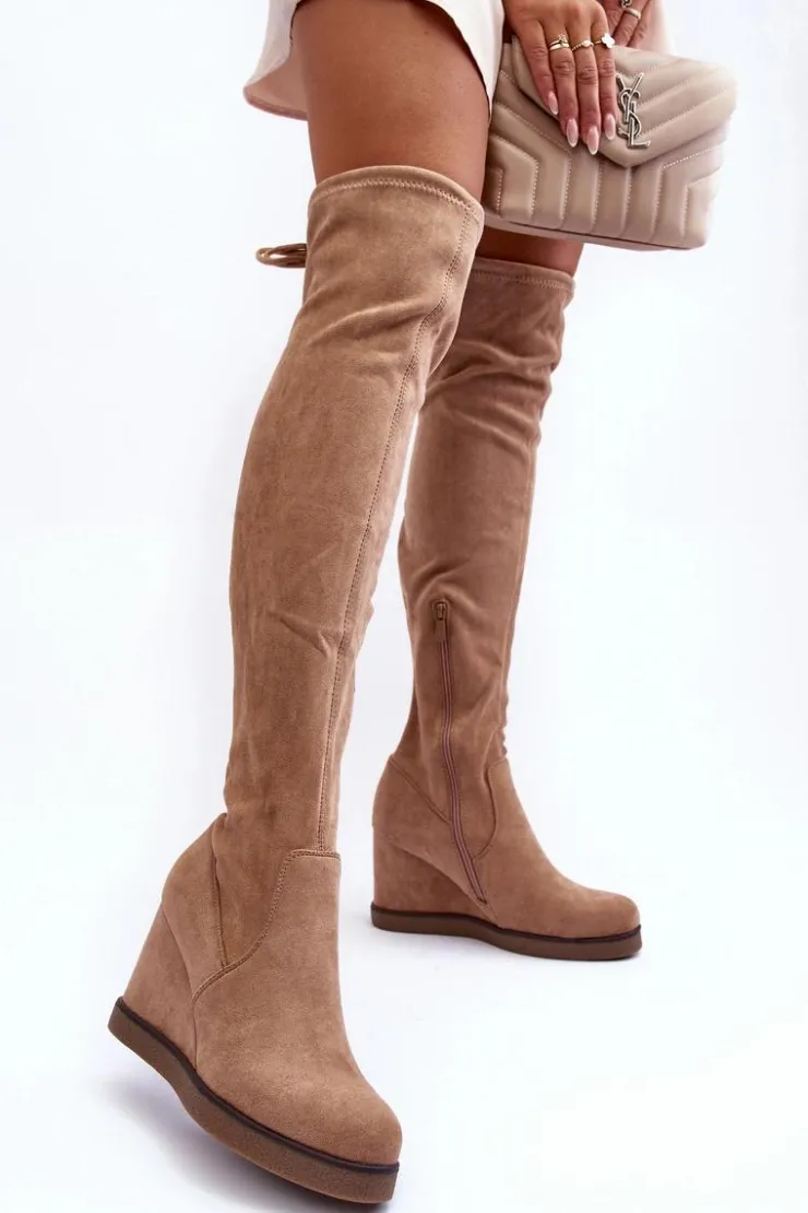 Boto Muszkieterki|Kozaki Na Koturnie*Zamszowe Muszkieterki Kozaki Na Koturnie Beżowe Mephal