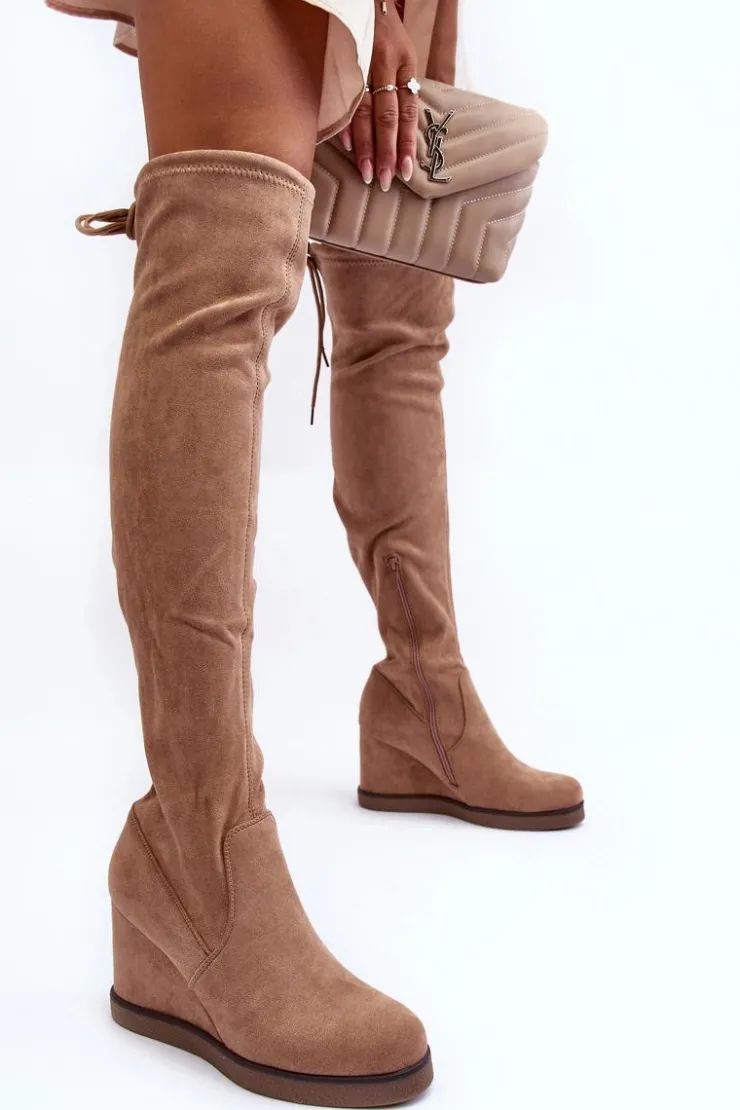 Boto Muszkieterki|Kozaki Na Koturnie*Zamszowe Muszkieterki Kozaki Na Koturnie Beżowe Mephal