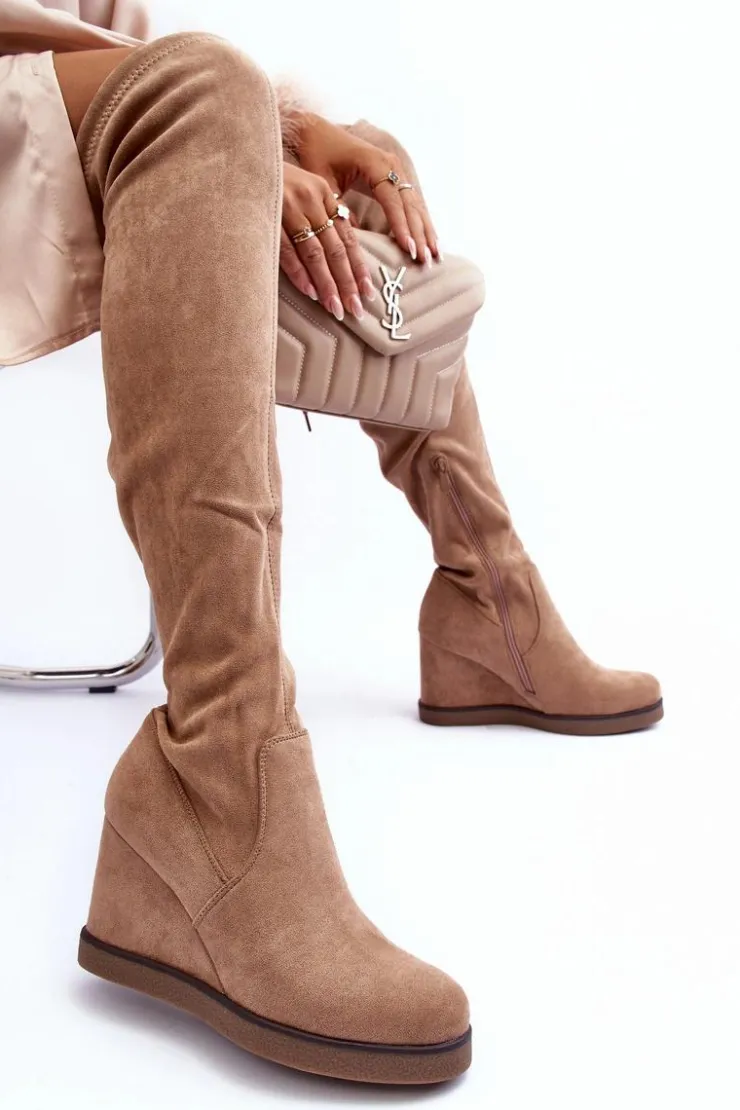 Boto Muszkieterki|Kozaki Na Koturnie*Zamszowe Muszkieterki Kozaki Na Koturnie Beżowe Mephal