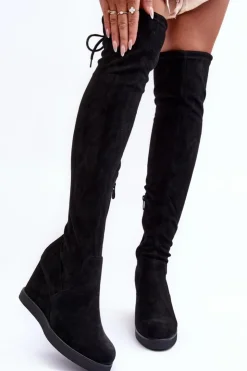 New Boto Zamszowe Muszkieterki Kozaki Na Koturnie Czarne Mephal