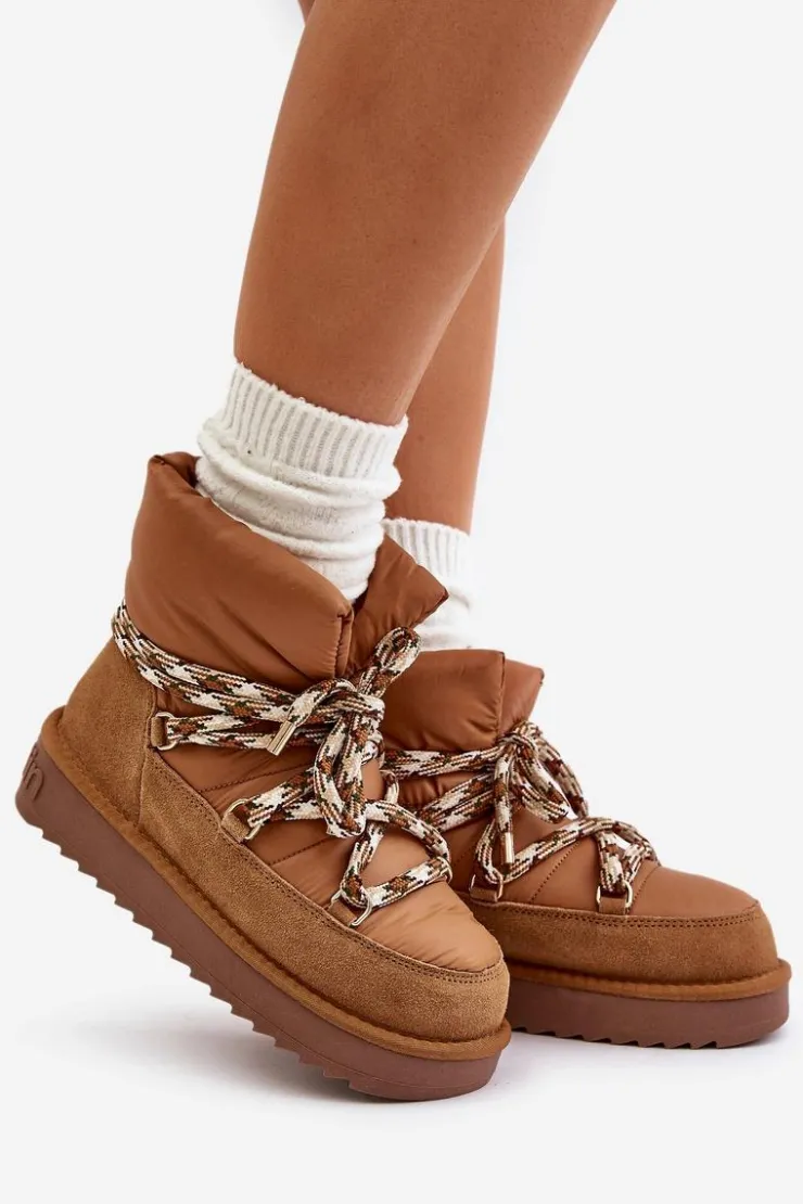 Damskie D.Franklin Zamszowe Śniegowce Damskie Z Grubym Sznurowaniem DFSH375003 Brązowe