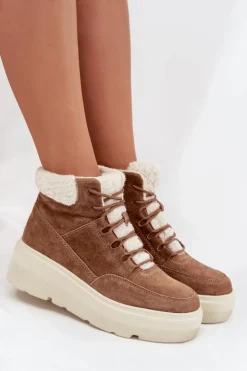 Buty damskie Vinceza Śniegowce Damskie*Zamszowe Śniegowce Damskie Z Kożuszkiem Na Platformie Vinceza 95354 Camel Brązowy