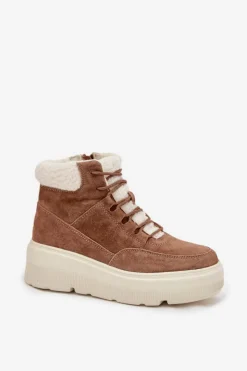 Buty damskie Vinceza Śniegowce Damskie*Zamszowe Śniegowce Damskie Z Kożuszkiem Na Platformie Vinceza 95354 Camel Brązowy