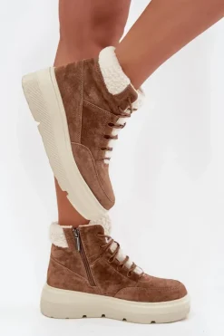 Buty damskie Vinceza Śniegowce Damskie*Zamszowe Śniegowce Damskie Z Kożuszkiem Na Platformie Vinceza 95354 Camel Brązowy