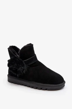 Damskie Boto Zamszowe Śniegowce Damskie Z Wycięciami Czarne Eraclio