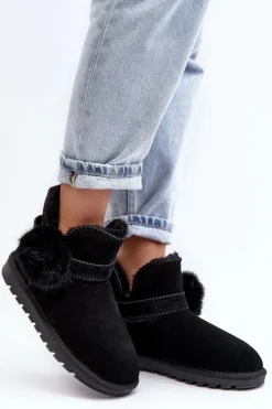 Damskie Boto Zamszowe Śniegowce Damskie Z Wycięciami Czarne Eraclio