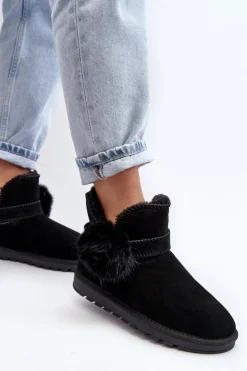 Damskie Boto Zamszowe Śniegowce Damskie Z Wycięciami Czarne Eraclio