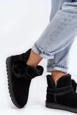 Damskie Boto Zamszowe Śniegowce Damskie Z Wycięciami Czarne Eraclio