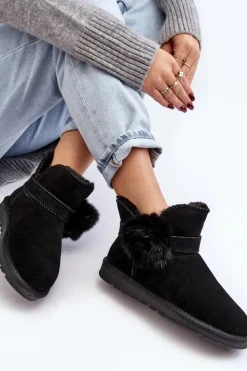 Damskie Boto Zamszowe Śniegowce Damskie Z Wycięciami Czarne Eraclio