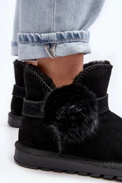 Damskie Boto Zamszowe Śniegowce Damskie Z Wycięciami Czarne Eraclio