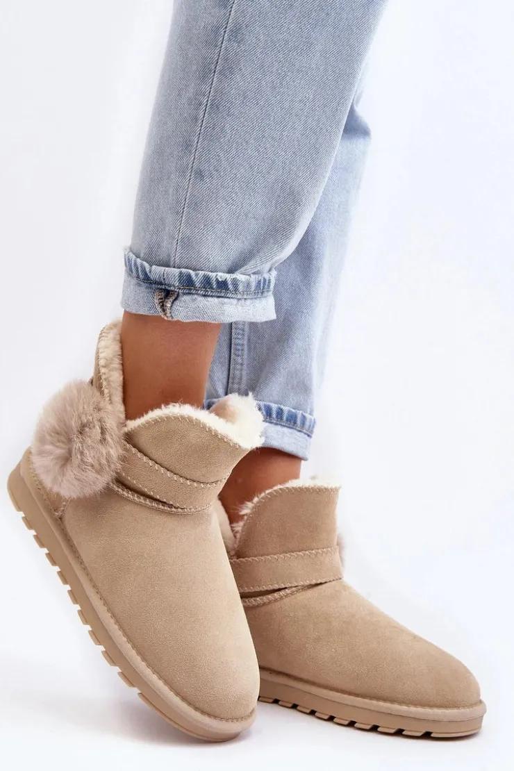 Boto Śniegowce Damskie*Zamszowe Śniegowce Damskie Z Wycięciami Beżowe Eraclio