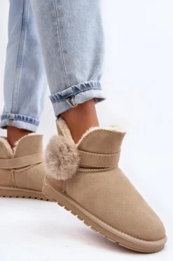 Boto Śniegowce Damskie*Zamszowe Śniegowce Damskie Z Wycięciami Beżowe Eraclio