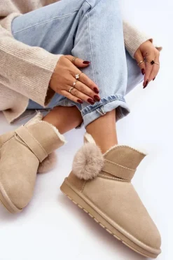 Boto Śniegowce Damskie*Zamszowe Śniegowce Damskie Z Wycięciami Beżowe Eraclio