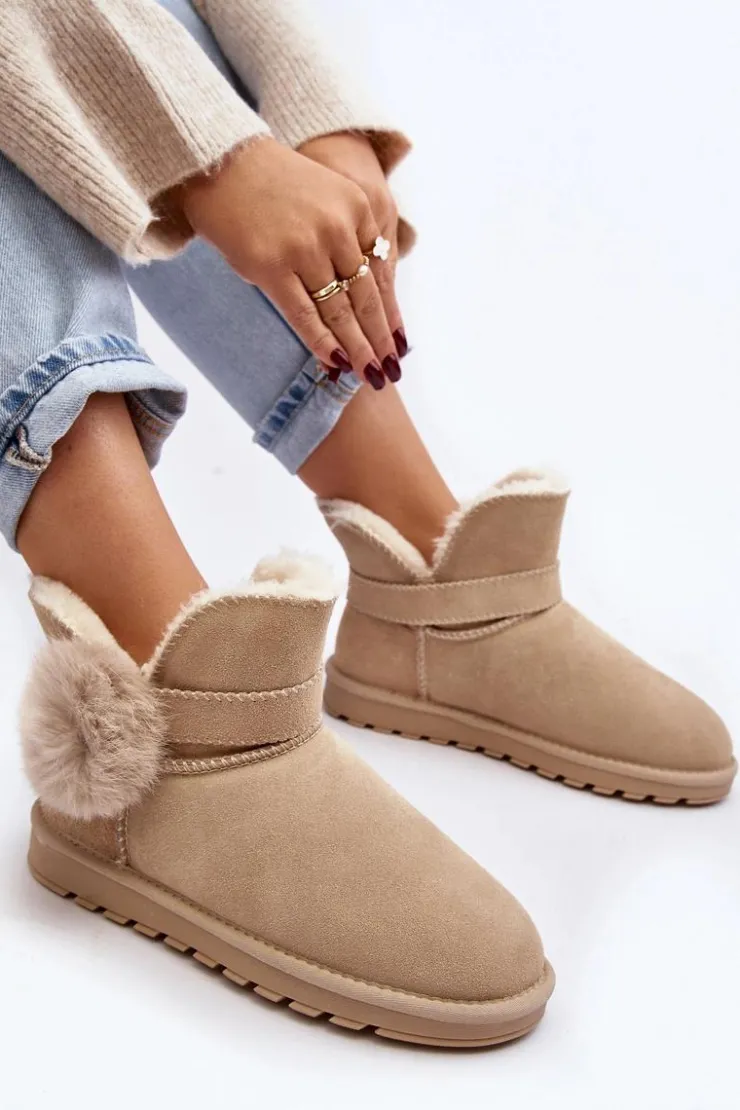 Boto Śniegowce Damskie*Zamszowe Śniegowce Damskie Z Wycięciami Beżowe Eraclio