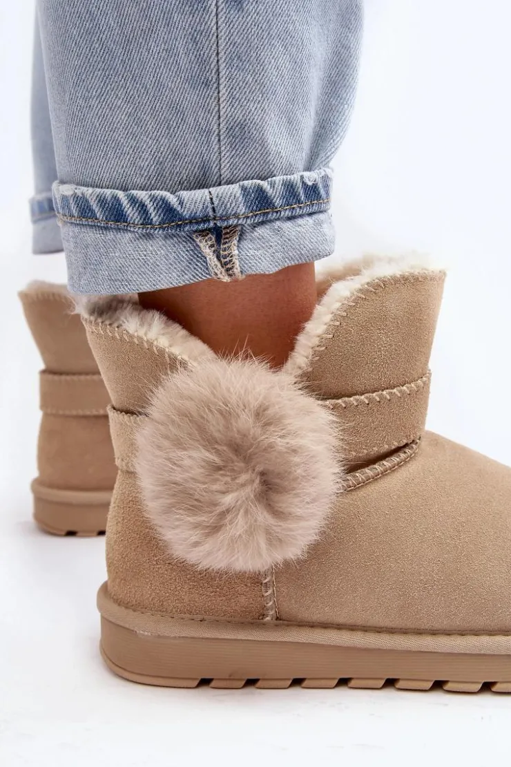 Boto Śniegowce Damskie*Zamszowe Śniegowce Damskie Z Wycięciami Beżowe Eraclio