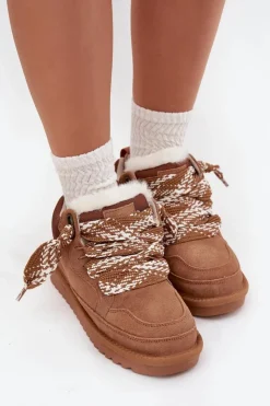 Buty damskie Vinceza Śniegowce Damskie*Zamszowe Śniegowce Damskie Z Futerkiem I Grubym Sznurowaniem Vinceza 97963 Camel