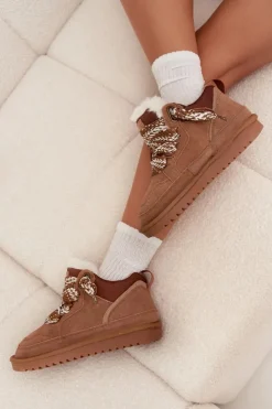 Buty damskie Vinceza Śniegowce Damskie*Zamszowe Śniegowce Damskie Z Futerkiem I Grubym Sznurowaniem Vinceza 97963 Camel