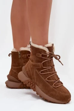 Damskie Big Star Shoes Zamszowe Śniegowce Damskie Z Futerkiem Big Star SS274318 Brązowe