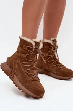 Damskie Big Star Shoes Zamszowe Śniegowce Damskie Z Futerkiem Big Star SS274318 Brązowe