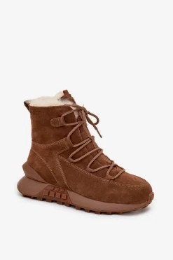 Damskie Big Star Shoes Zamszowe Śniegowce Damskie Z Futerkiem Big Star SS274318 Brązowe