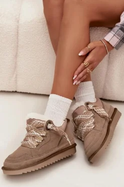 Damskie Buty damskie Vinceza Zamszowe Śniegowce Damskie Z Futerkiem I Grubym Sznurowaniem Vinceza 97963 Beżowe