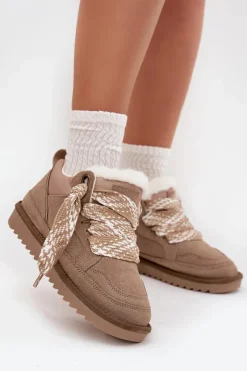 Damskie Buty damskie Vinceza Zamszowe Śniegowce Damskie Z Futerkiem I Grubym Sznurowaniem Vinceza 97963 Beżowe