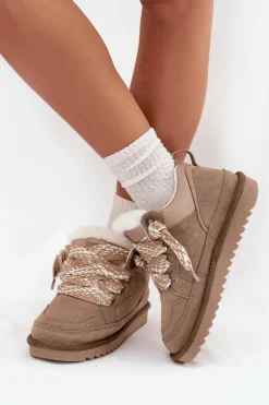 Damskie Buty damskie Vinceza Zamszowe Śniegowce Damskie Z Futerkiem I Grubym Sznurowaniem Vinceza 97963 Beżowe