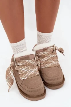 Damskie Buty damskie Vinceza Zamszowe Śniegowce Damskie Z Futerkiem I Grubym Sznurowaniem Vinceza 97963 Beżowe