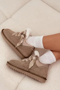 Damskie Buty damskie Vinceza Zamszowe Śniegowce Damskie Z Futerkiem I Grubym Sznurowaniem Vinceza 97963 Beżowe