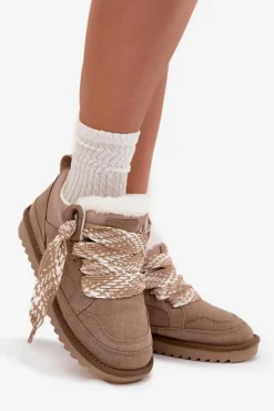 Damskie Buty damskie Vinceza Zamszowe Śniegowce Damskie Z Futerkiem I Grubym Sznurowaniem Vinceza 97963 Beżowe