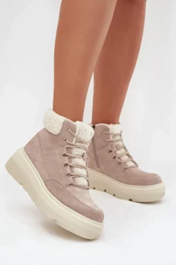 Discount Buty damskie Vinceza Zamszowe Śniegowce Damskie Z Kożuszkiem Na Platformie Vinceza 95354 Beżowe Beżowy