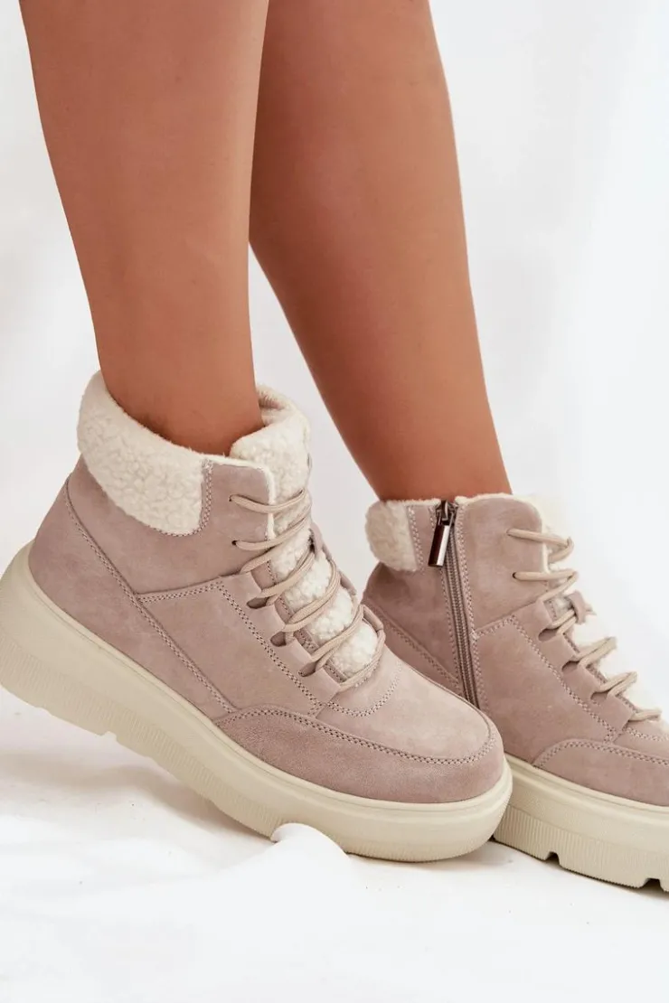 Discount Buty damskie Vinceza Zamszowe Śniegowce Damskie Z Kożuszkiem Na Platformie Vinceza 95354 Beżowe Beżowy