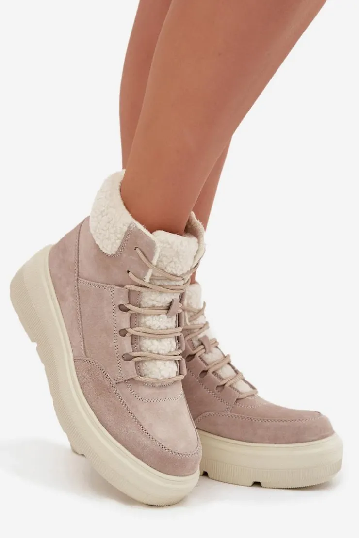 Discount Buty damskie Vinceza Zamszowe Śniegowce Damskie Z Kożuszkiem Na Platformie Vinceza 95354 Beżowe Beżowy