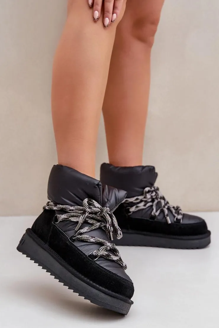 Damskie D.Franklin Zamszowe Śniegowce Damskie Z Grubym Sznurowaniem DFSH375003 Czarne