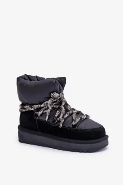 Damskie D.Franklin Zamszowe Śniegowce Damskie Z Grubym Sznurowaniem DFSH375003 Czarne