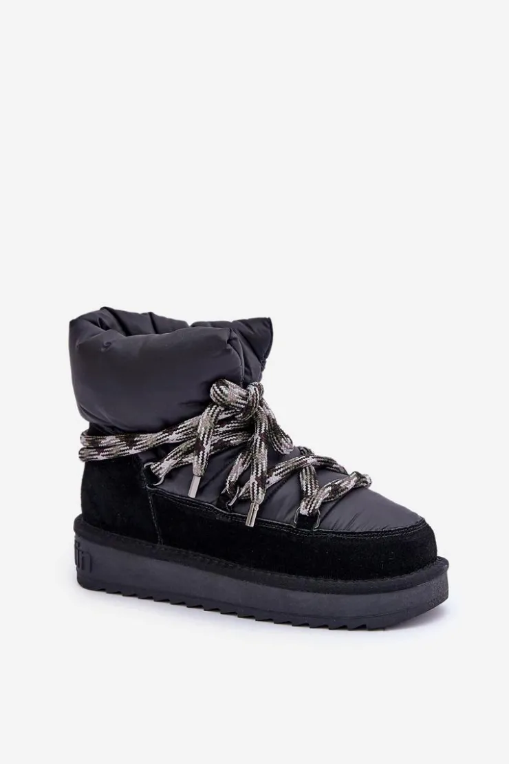 Damskie D.Franklin Zamszowe Śniegowce Damskie Z Grubym Sznurowaniem DFSH375003 Czarne